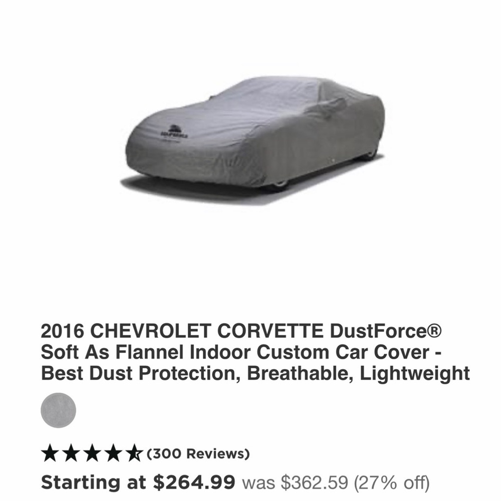 DustForce Soft-As-Flannel Indoor Car Cover in Gray Fits and C-7 Corvette